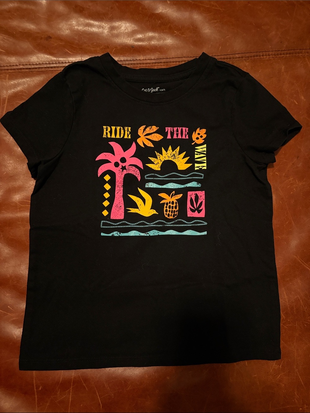 Cat & Jack Black Tee with Neon Tropical Graphics